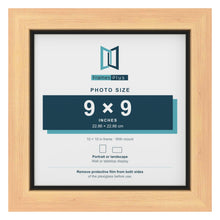 Pine 10 x 10 inch picture frame with a black mount for a 9 x 9 inch photo