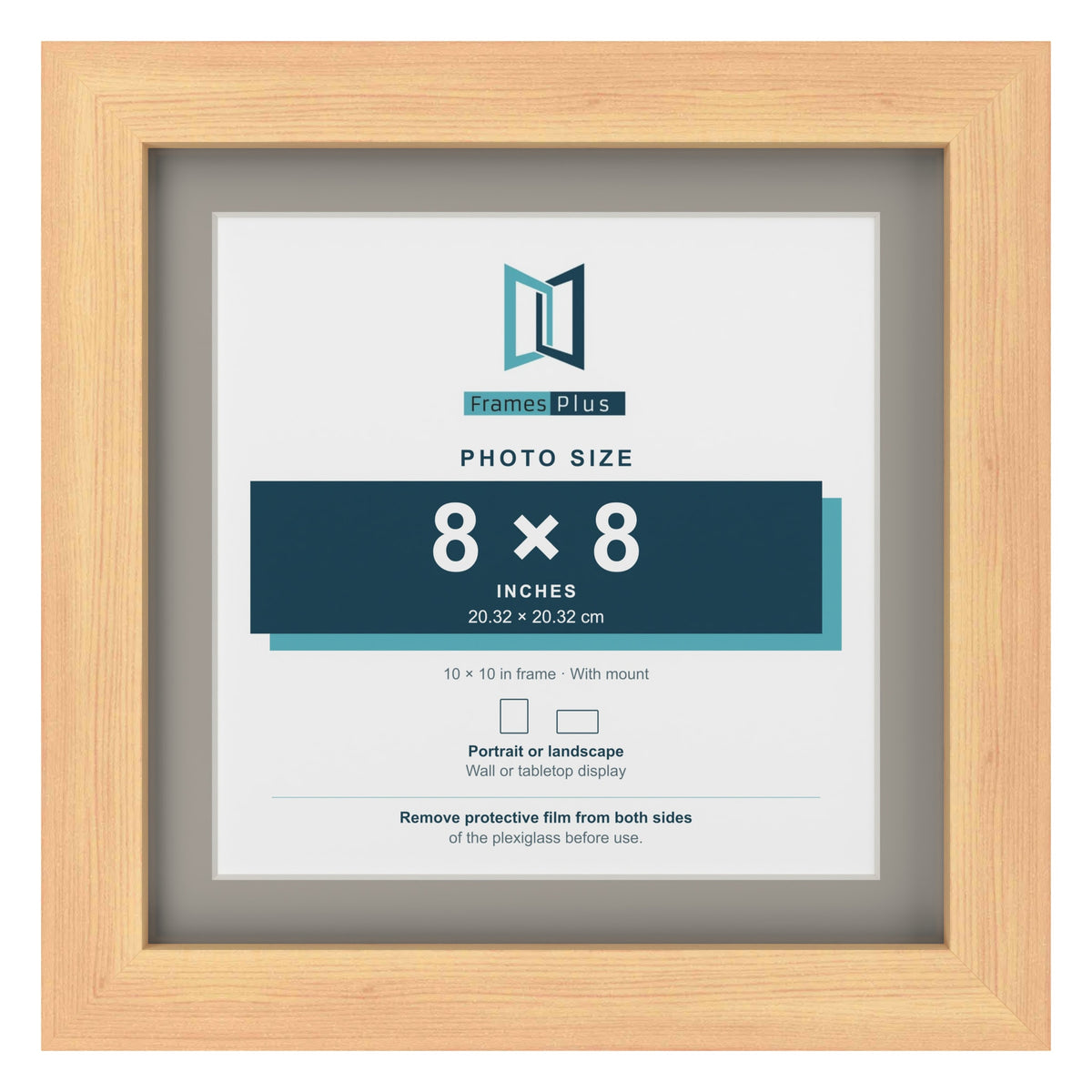 Pine 10 x 10 inch picture frame with a Dawn Grey mount for an 8 x 8 inch photo