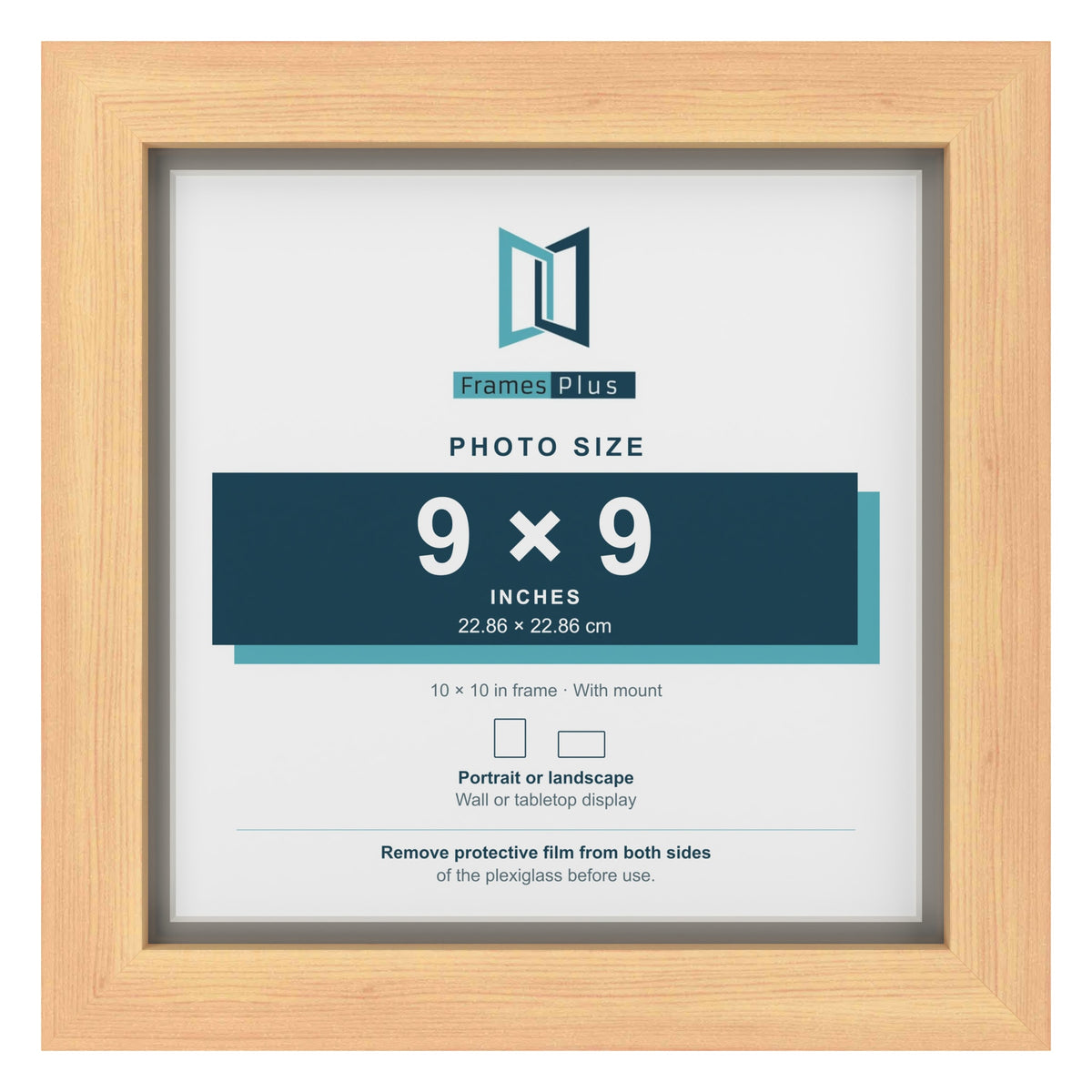 Pine 10 x 10 inch picture frame with a Dawn Grey mount for a 9 x 9 inch photo