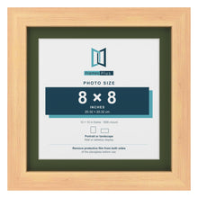 Pine 10 x 10 inch picture frame with a green mount for an 8 x 8 inch photo