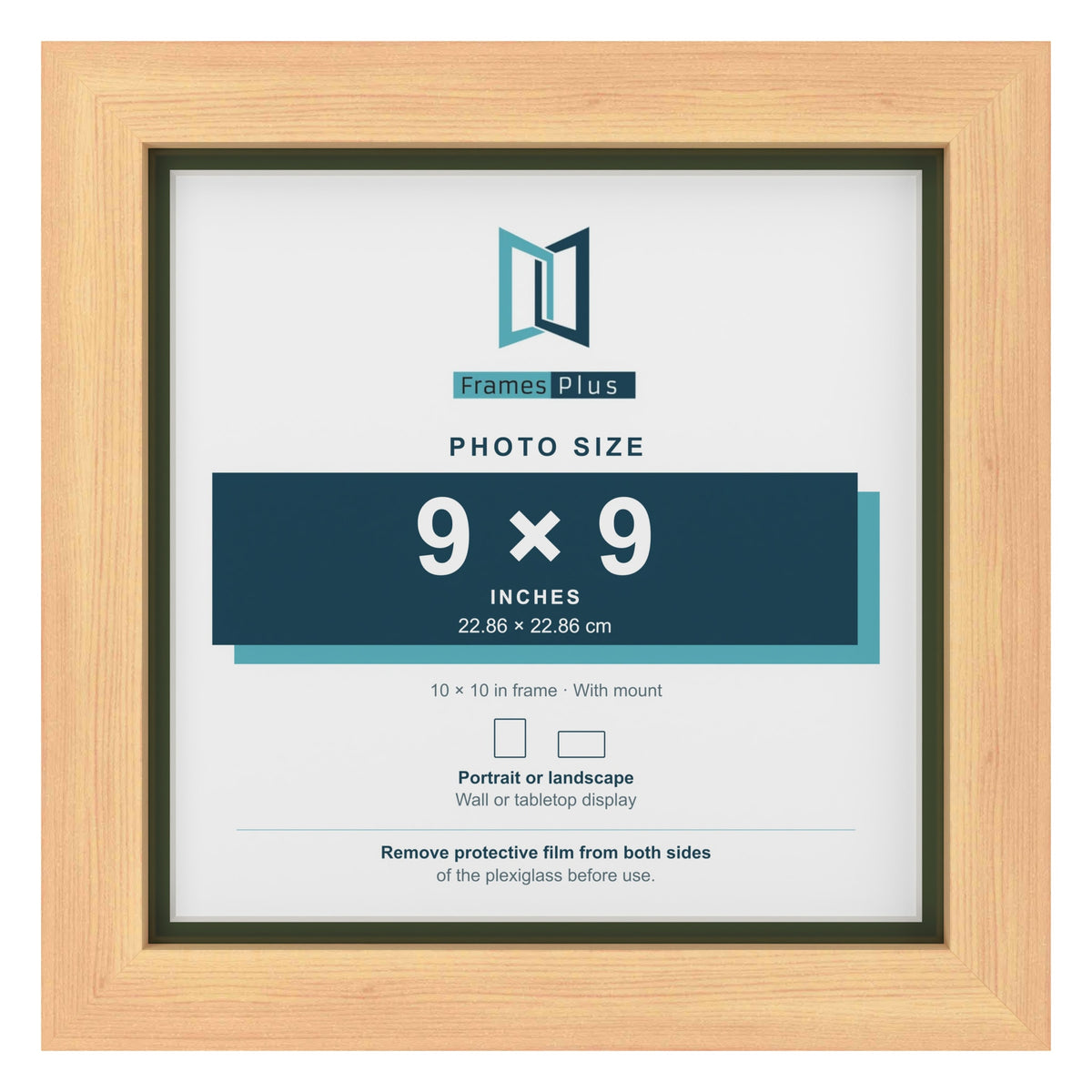 Pine 10 x 10 inch picture frame with a green mount for a 9 x 9 inch photo