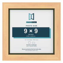 Pine 10 x 10 inch picture frame with a green mount for a 9 x 9 inch photo