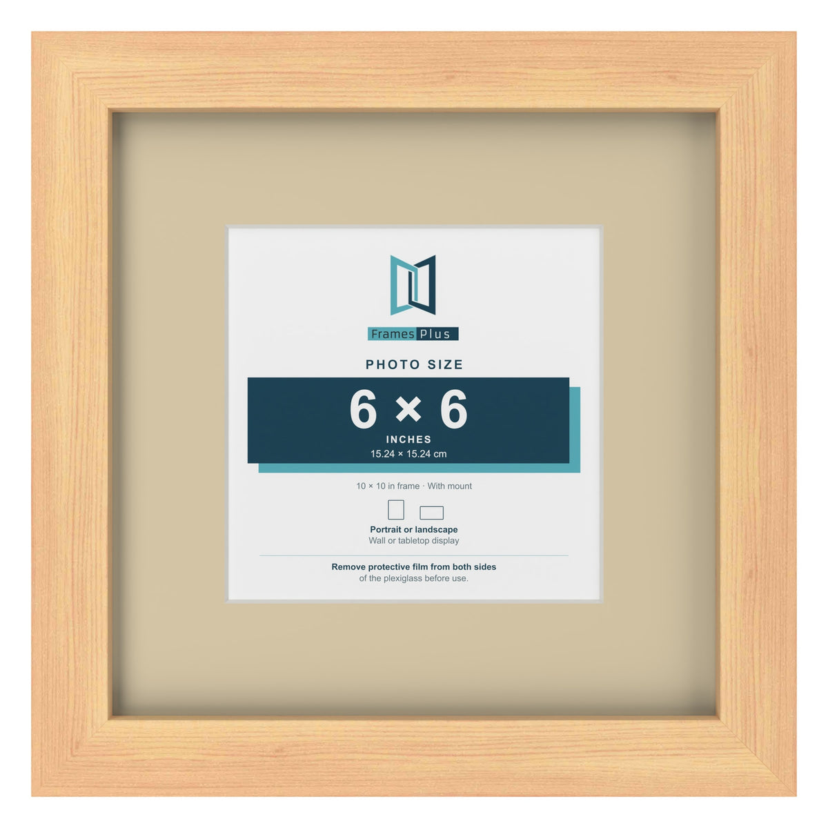 Pine 10 x 10 inch picture frame with an ivory mount for a 6 x 6 inch photo