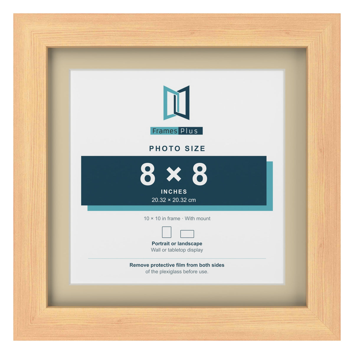Pine 10 x 10 inch picture frame with an ivory mount for an 8 x 8 inch photo