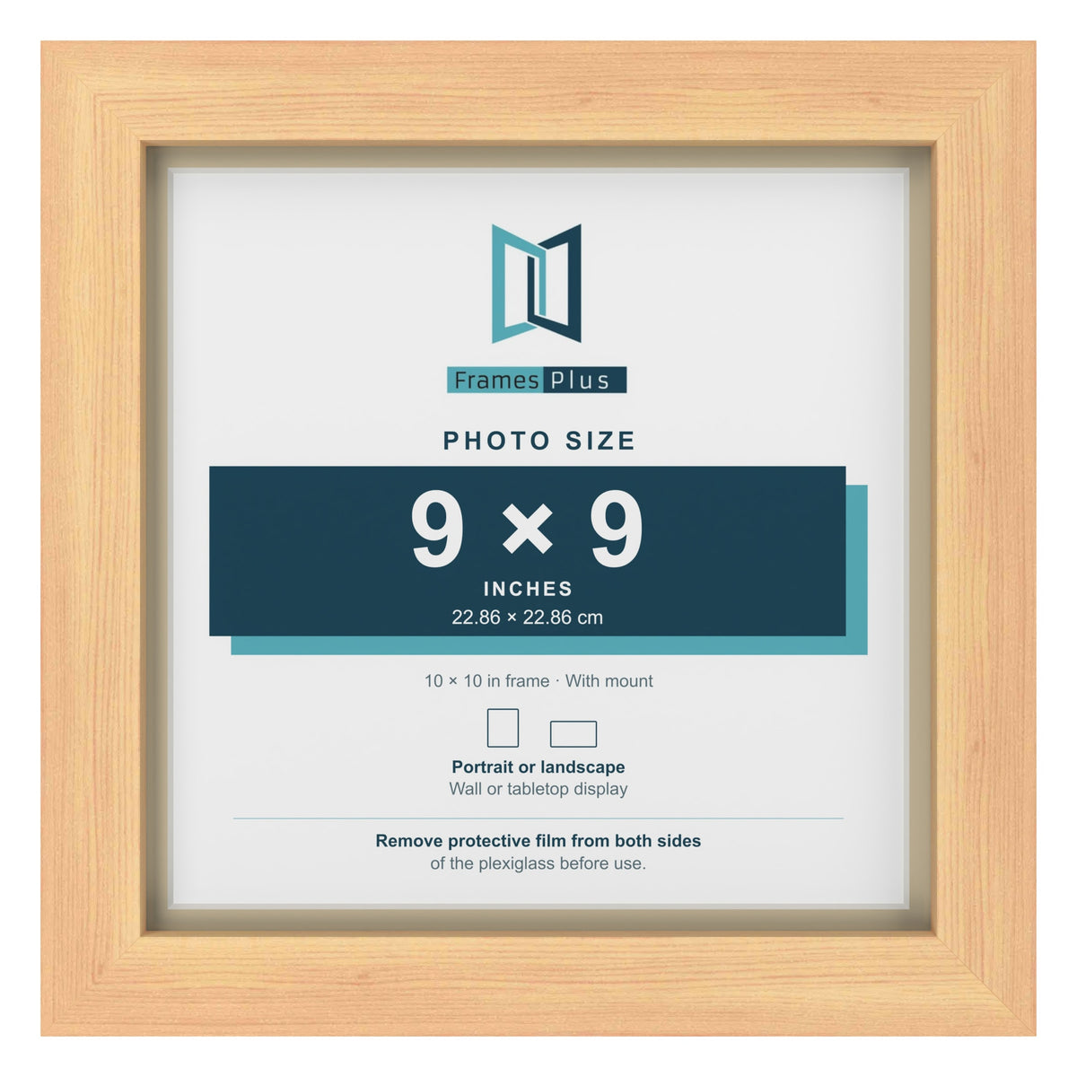 Pine 10 x 10 inch picture frame with an ivory mount for a 9 x 9 inch photo