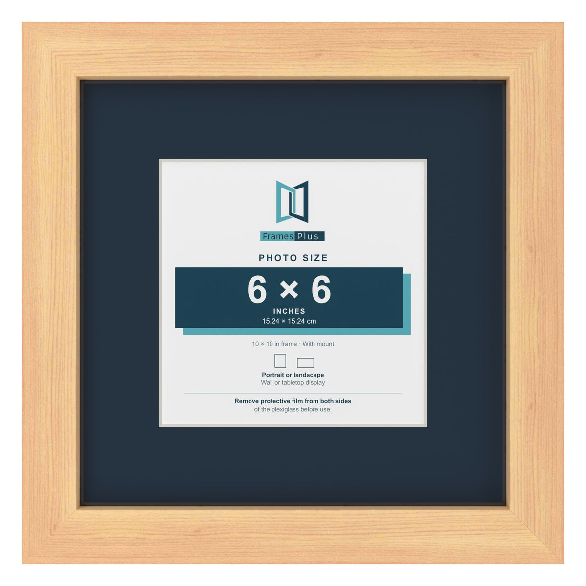 Pine 10 x 10 inch picture frame with a Pacific Blue mount for a 6 x 6 inch photo