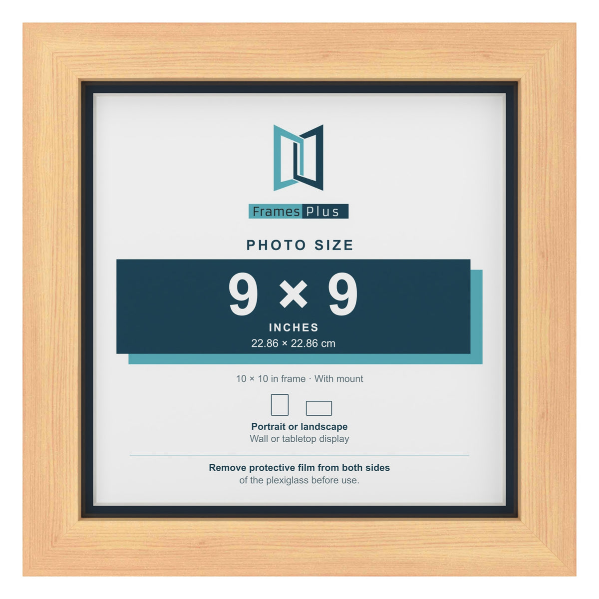 Pine 10 x 10 inch picture frame with a Pacific Blue mount for a 9 x 9 inch photo