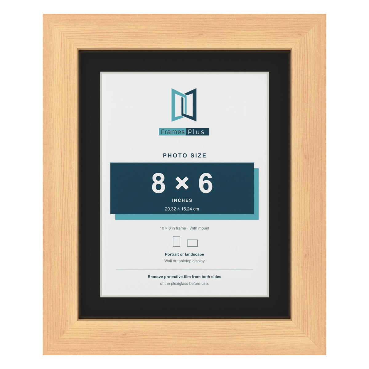 Pine 10 x 8 inch picture frame with a black mount for an 8 x 6 inch photo