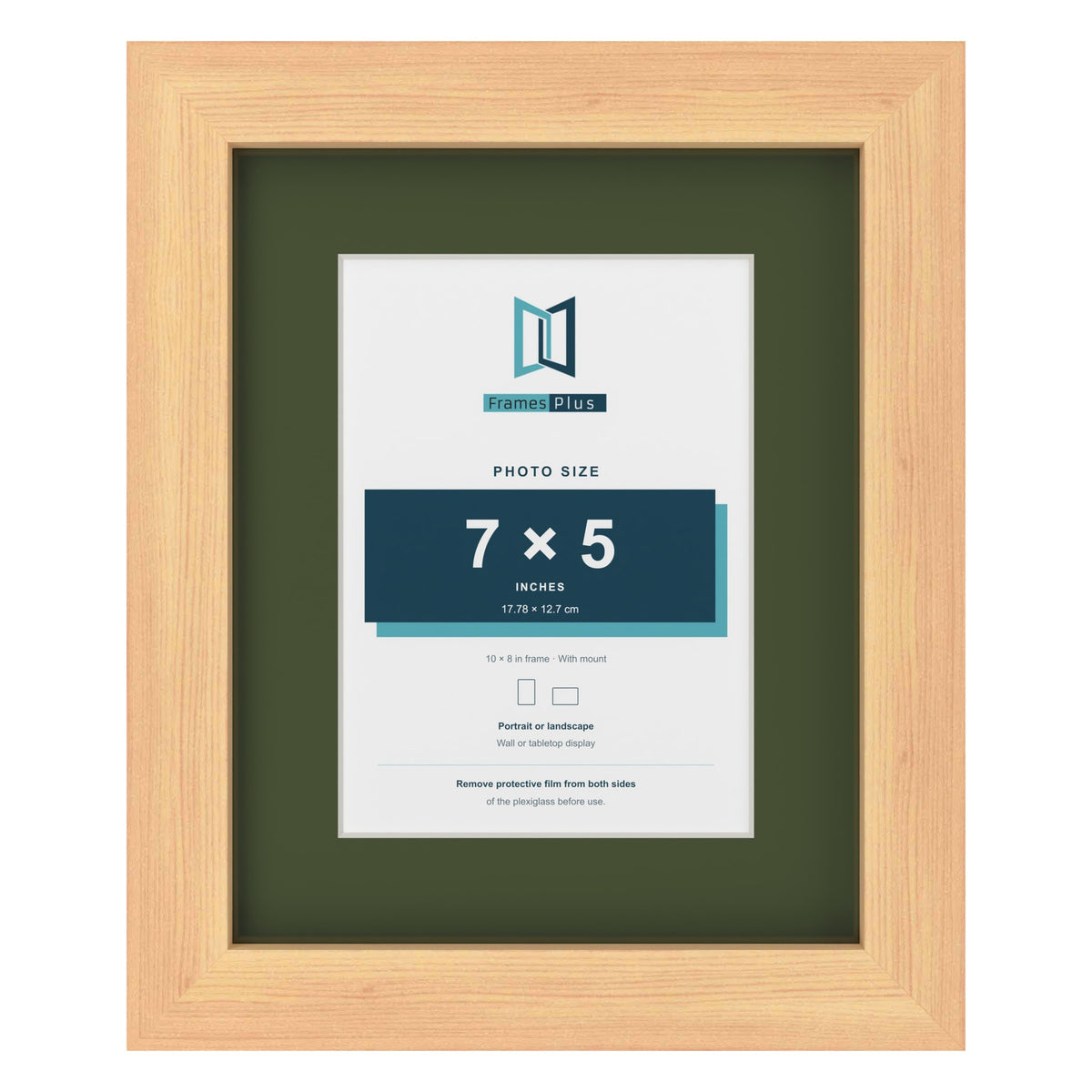 Pine 10 x 8 inch picture frame with a green mount for a 7 x 5 inch photo