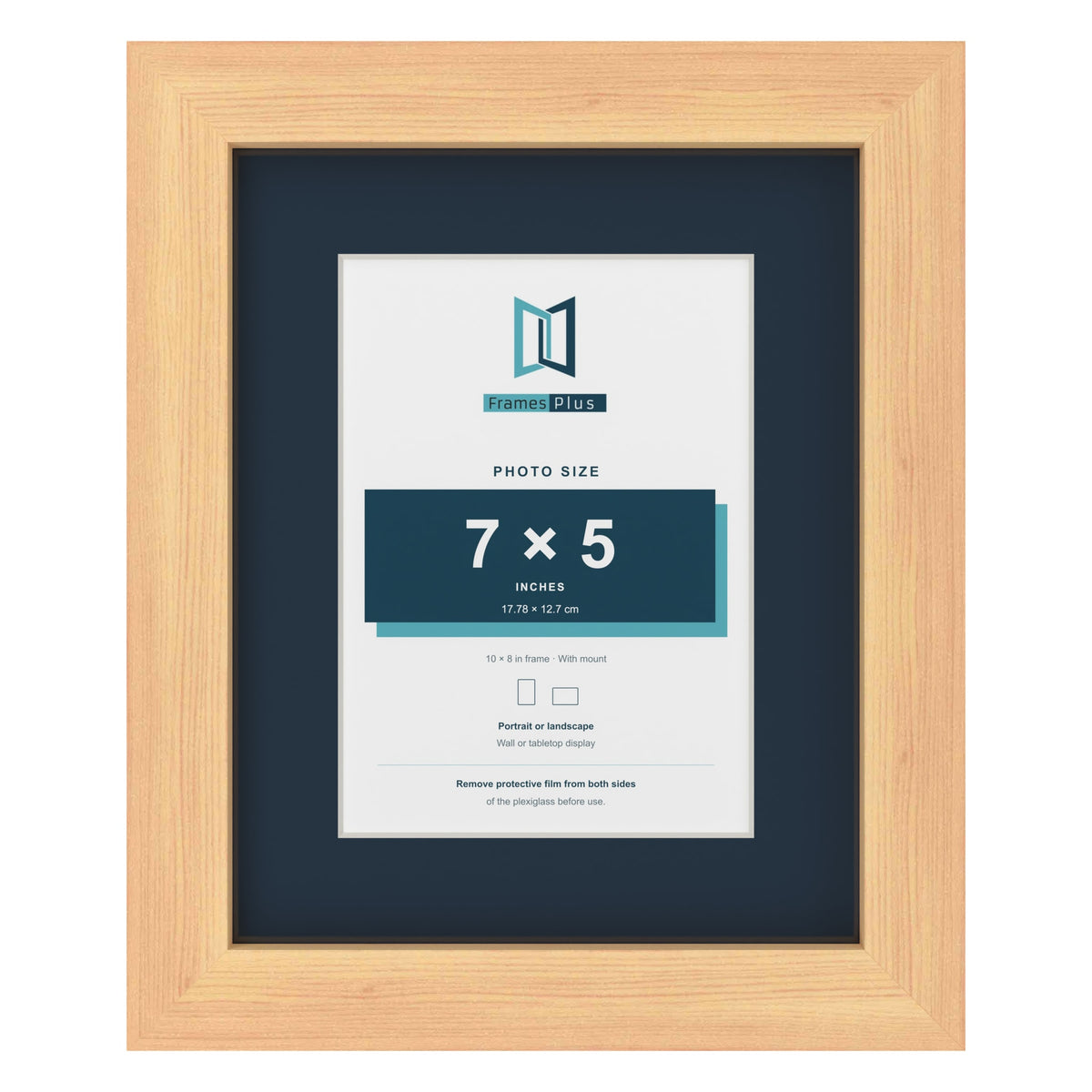 Pine 10 x 8 inch picture frame with a Pacific Blue mount for a 7 x 5 inch photo