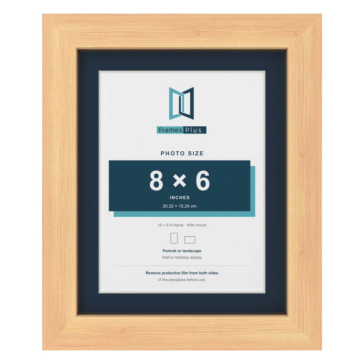 Pine 10 x 8 inch picture frame with a Pacific Blue mount for an 8 x 6 inch photo