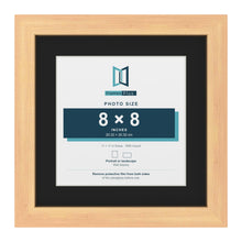 Pine 11 x 11 inch picture frame with a black mount for an 8 x 8 inch photo
