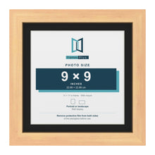 Pine 11 x 11 inch picture frame with a black mount for a 9 x 9 inch photo