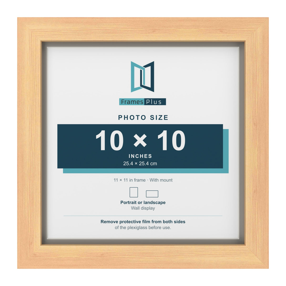 Pine 11 x 11 inch picture frame with a Dawn Grey mount for a 10 x 10 inch photo