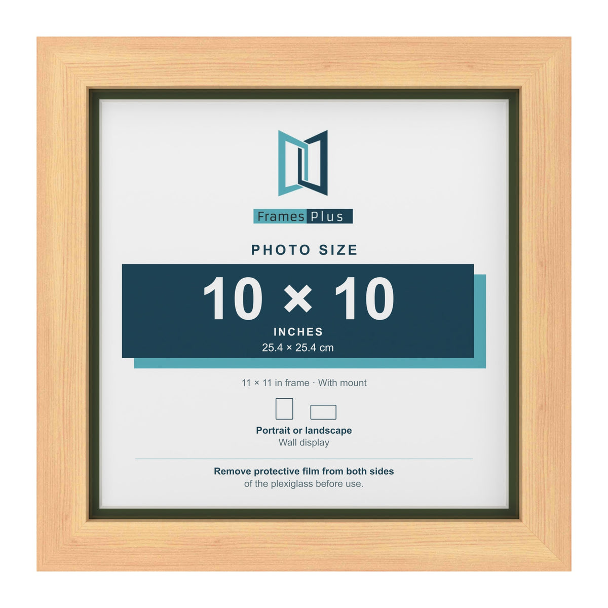Pine 11 x 11 inch picture frame with a green mount for a 10 x 10 inch photo
