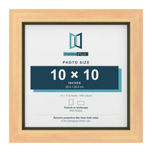 Pine 11 x 11 inch picture frame with a green mount for a 10 x 10 inch photo