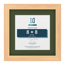 Pine 11 x 11 inch picture frame with a green mount for an 8 x 8 inch photo