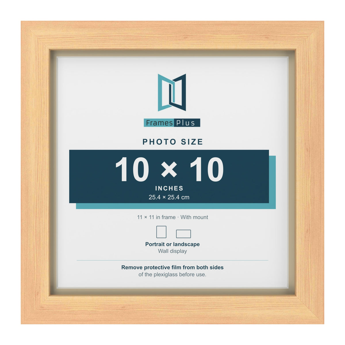 Pine 11 x 11 inch picture frame with an ivory mount for a 10 x 10 inch photo