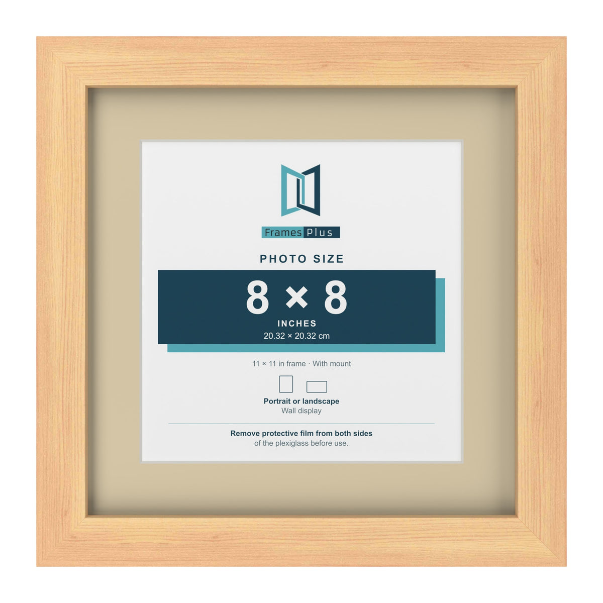 Pine 11 x 11 inch picture frame with an ivory mount for an 8 x 8 inch photo