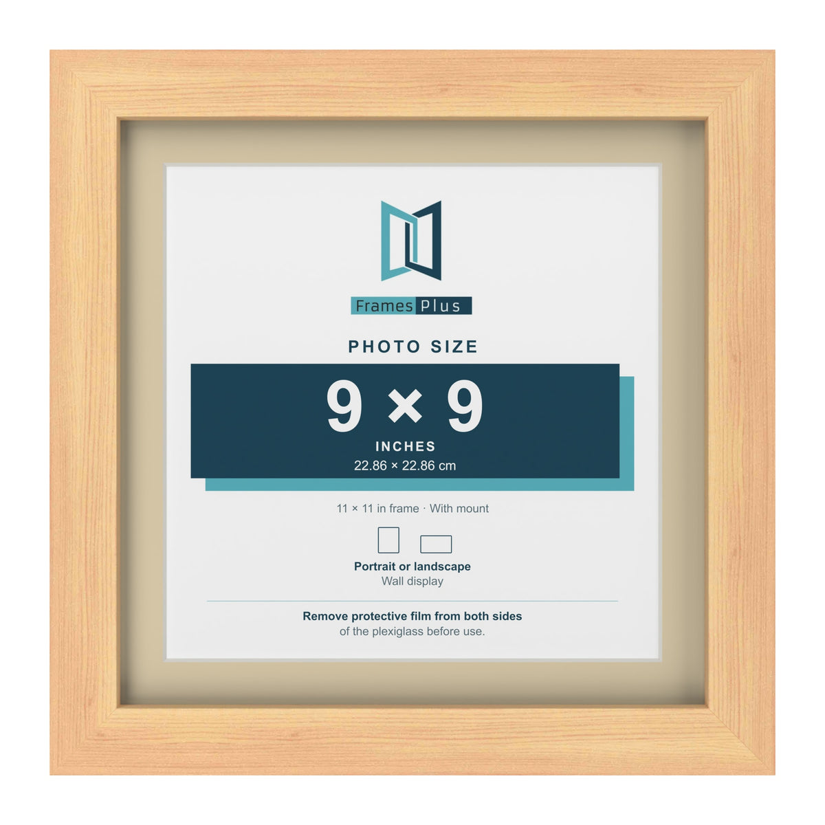 Pine 11 x 11 inch picture frame with an ivory mount for a 9 x 9 inch photo