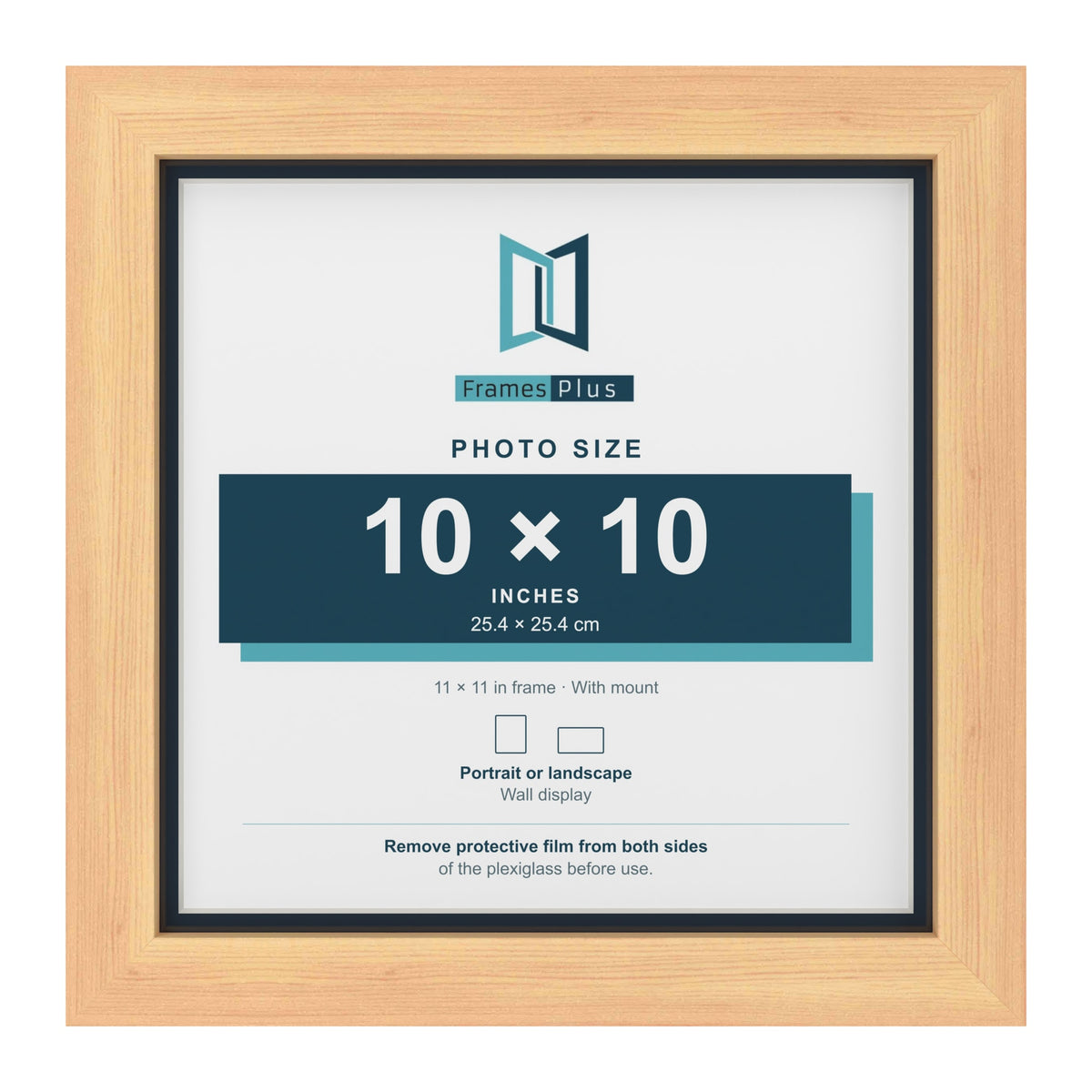 Pine 11 x 11 inch picture frame with a Pacific Blue mount for a 10 x 10 inch photo