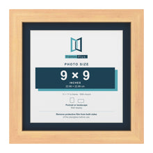 Pine 11 x 11 inch picture frame with a Pacific Blue mount for a 9 x 9 inch photo