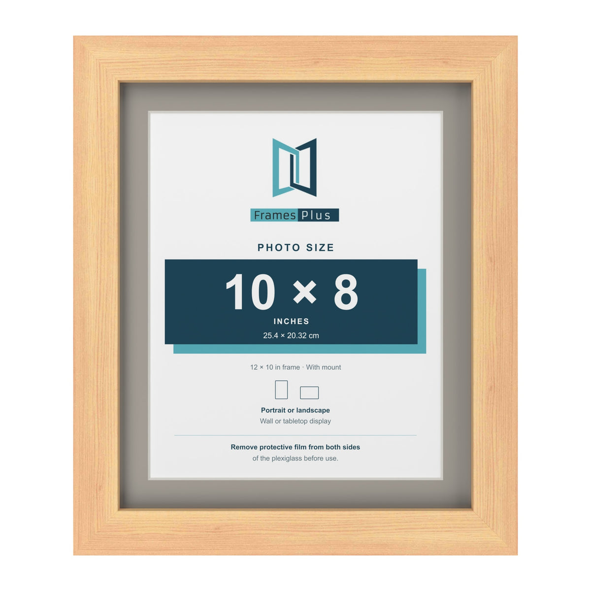 Pine 12 x 10 inch picture frame with a Dawn Grey mount for a 10 x 8 inch photo