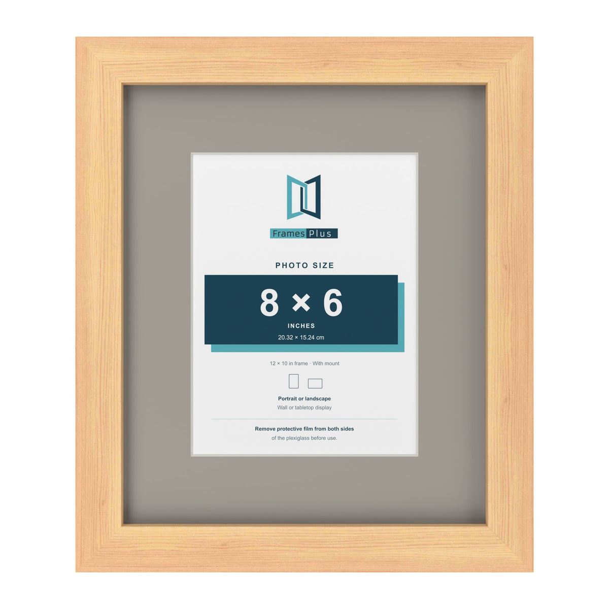 Pine 12 x 10 inch picture frame with a Dawn Grey mount for an 8 x 6 inch photo