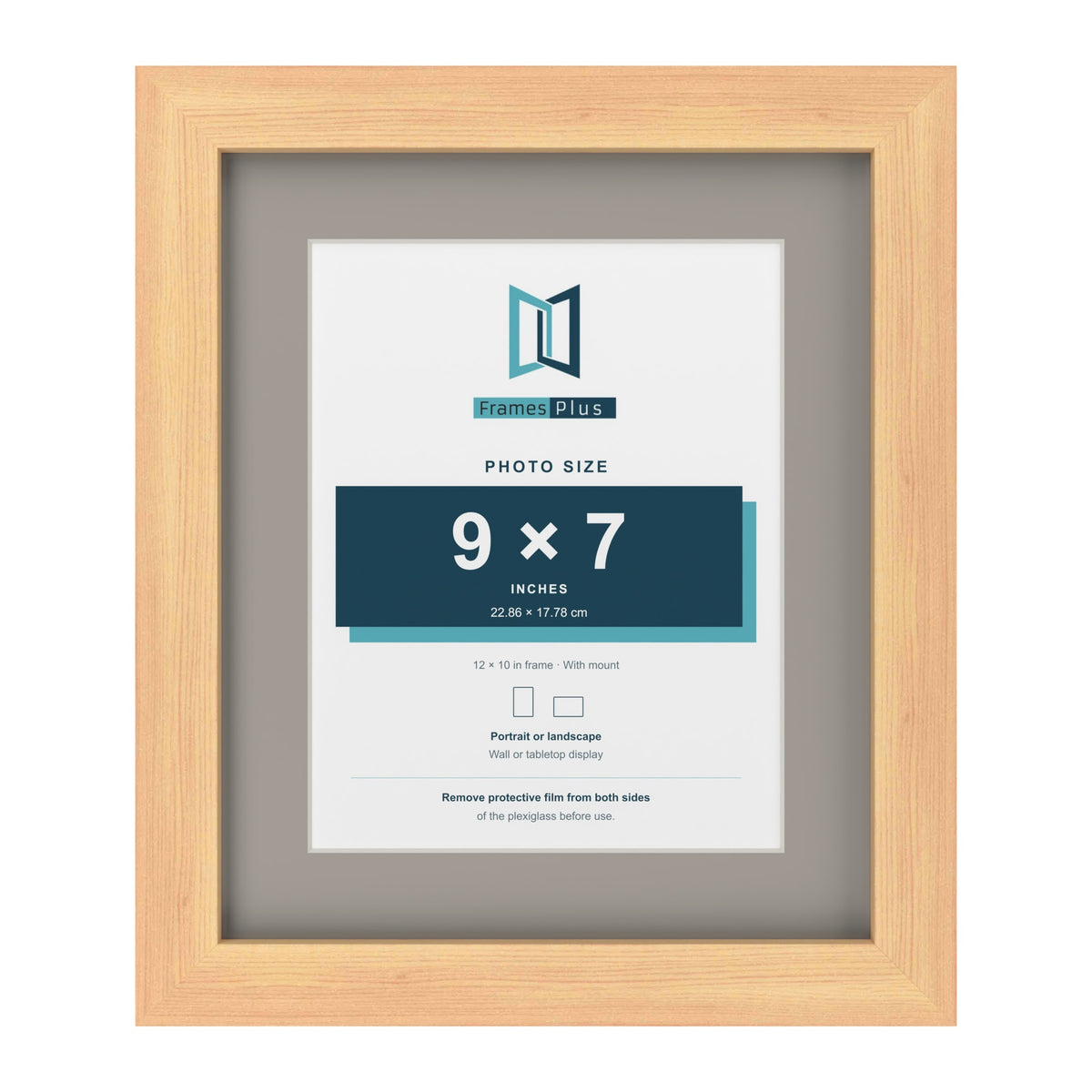 Pine 12 x 10 inch picture frame with a Dawn Grey mount for a 9 x 7 inch photo