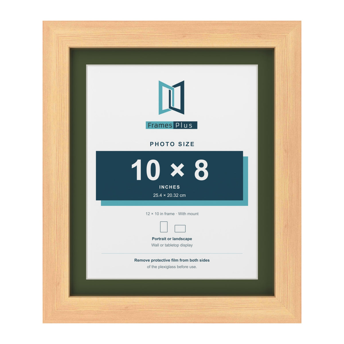 Pine 12 x 10 inch picture frame with a green mount for a 10 x 8 inch photo