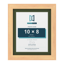 Pine 12 x 10 inch picture frame with a green mount for a 10 x 8 inch photo