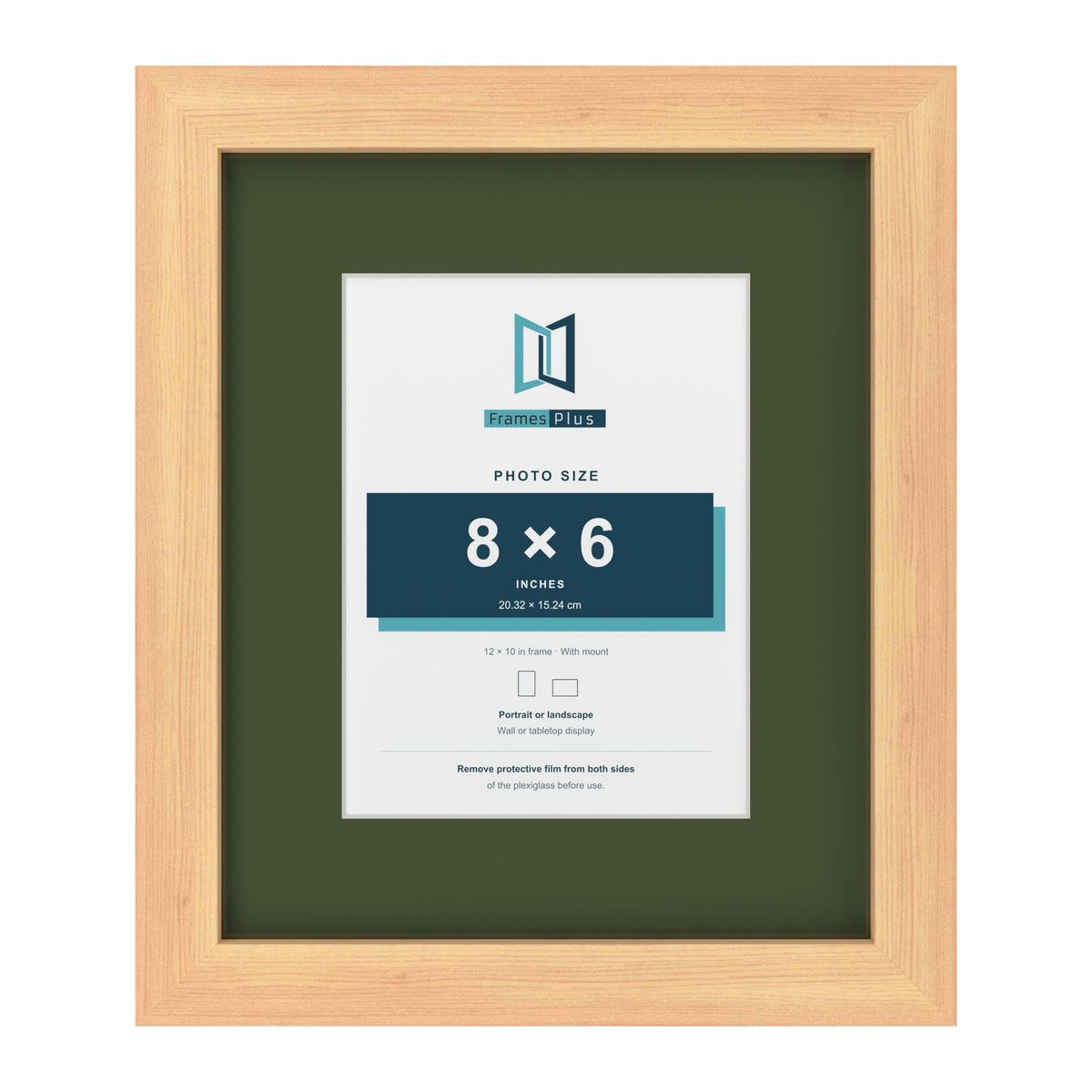 Pine 12 x 10 inch picture frame with a green mount for an 8 x 6 inch photo