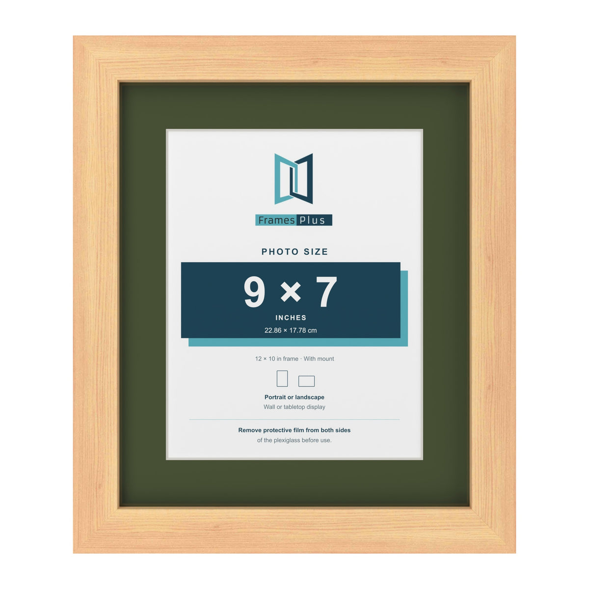 Pine 12 x 10 inch picture frame with a green mount for a 9 x 7 inch photo
