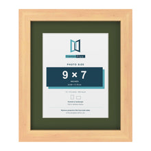 Pine 12 x 10 inch picture frame with a green mount for a 9 x 7 inch photo