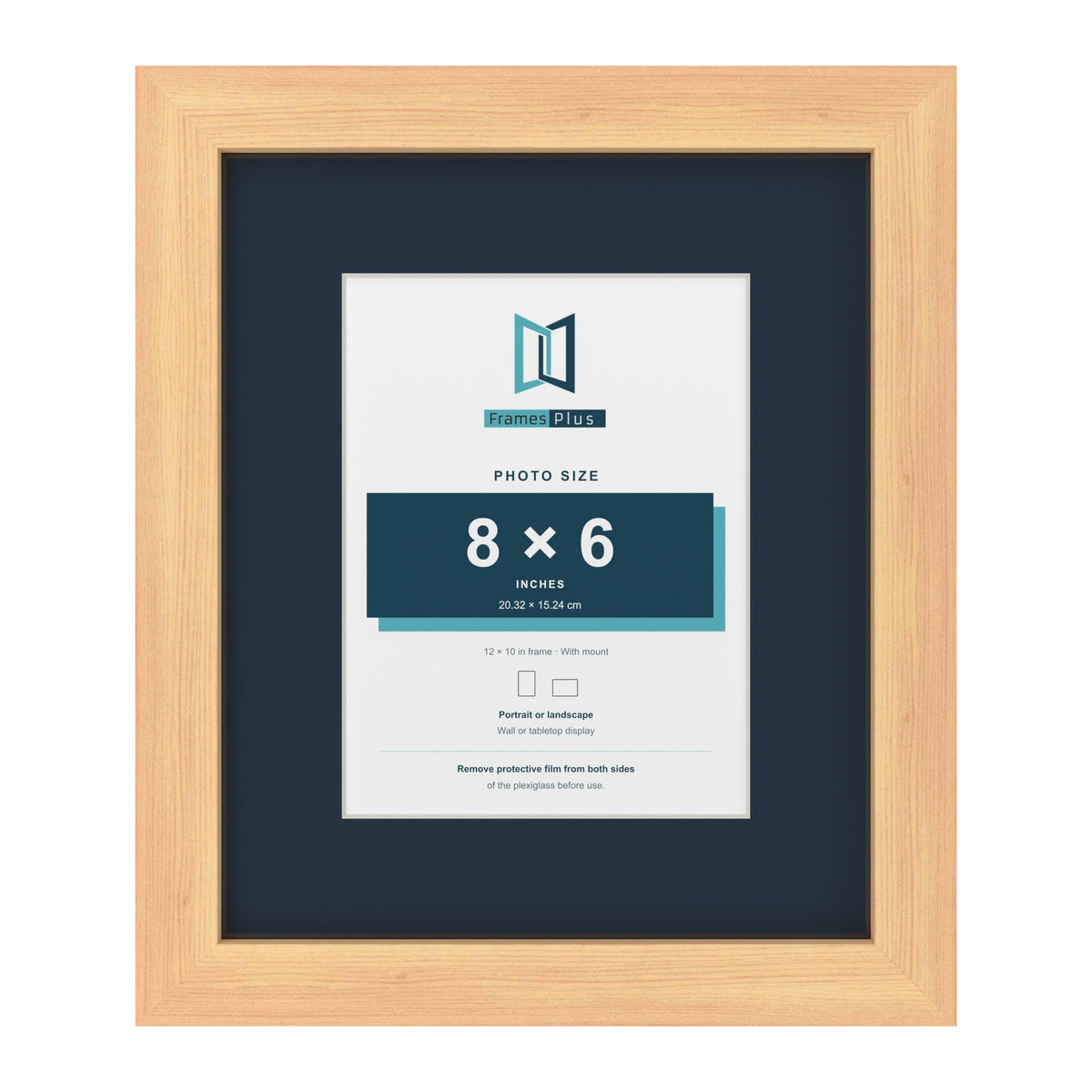 Pine 12 x 10 inch picture frame with a Pacific Blue mount for an 8 x 6 inch photo
