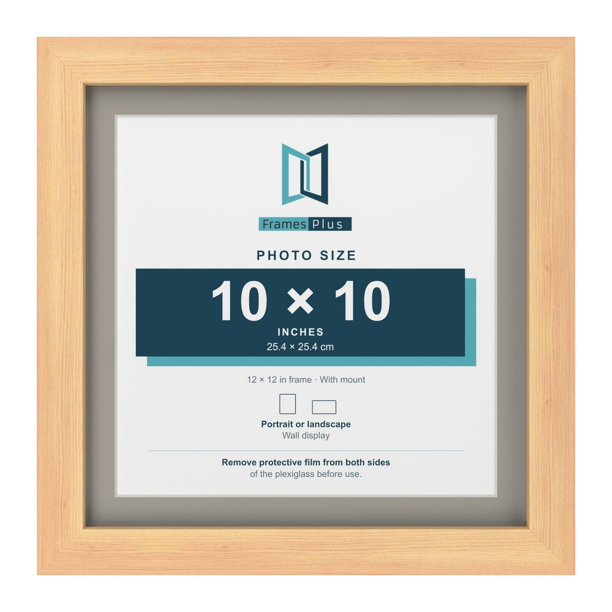 Pine 12 x 12 inch picture frame with a Dawn Grey mount for a 10 x 10 inch photo