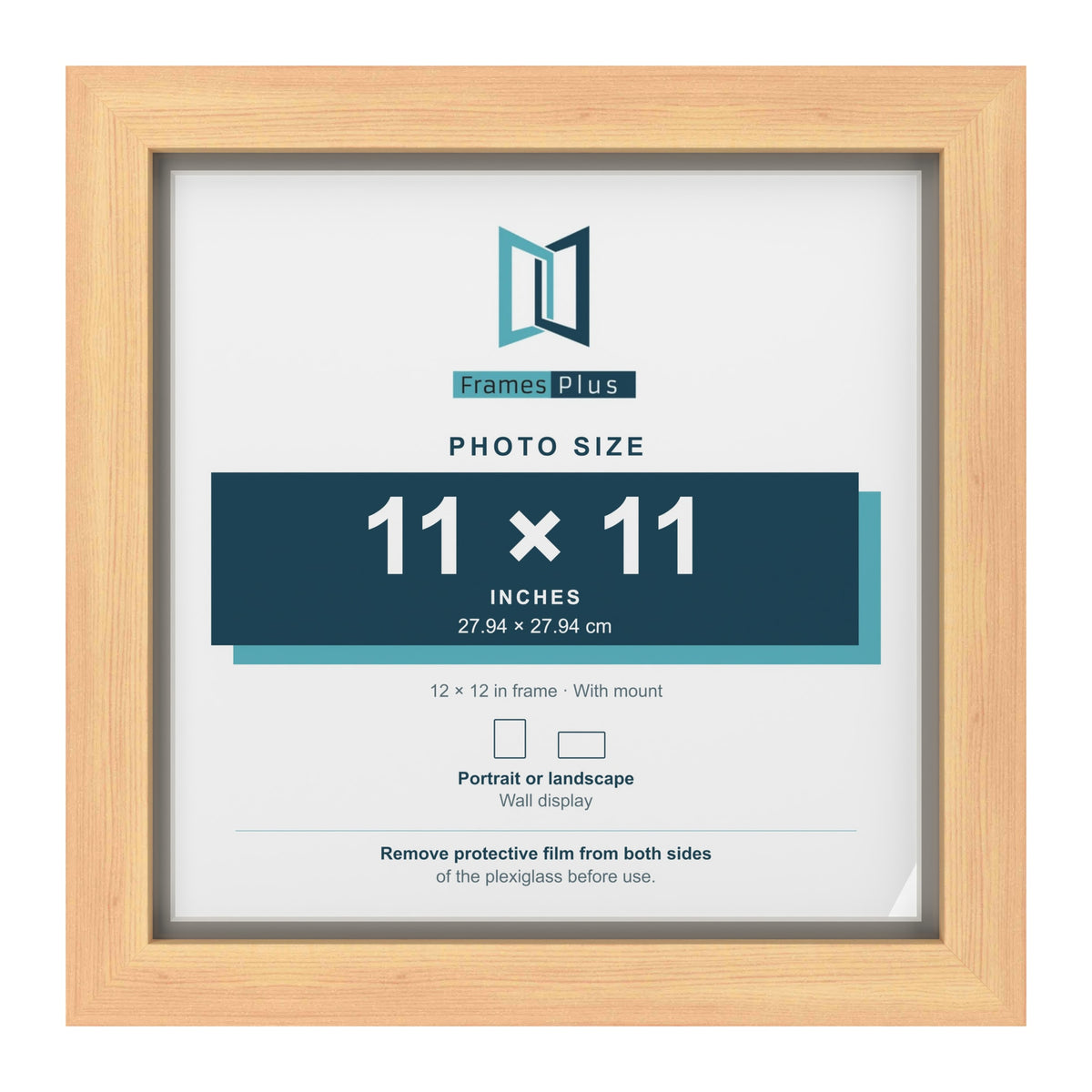 Pine 12 x 12 inch picture frame with a Dawn Grey mount for an 11 x 11 inch photo