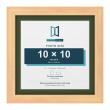 Pine 12 x 12 inch picture frame with a green mount for a 10 x 10 inch photo
