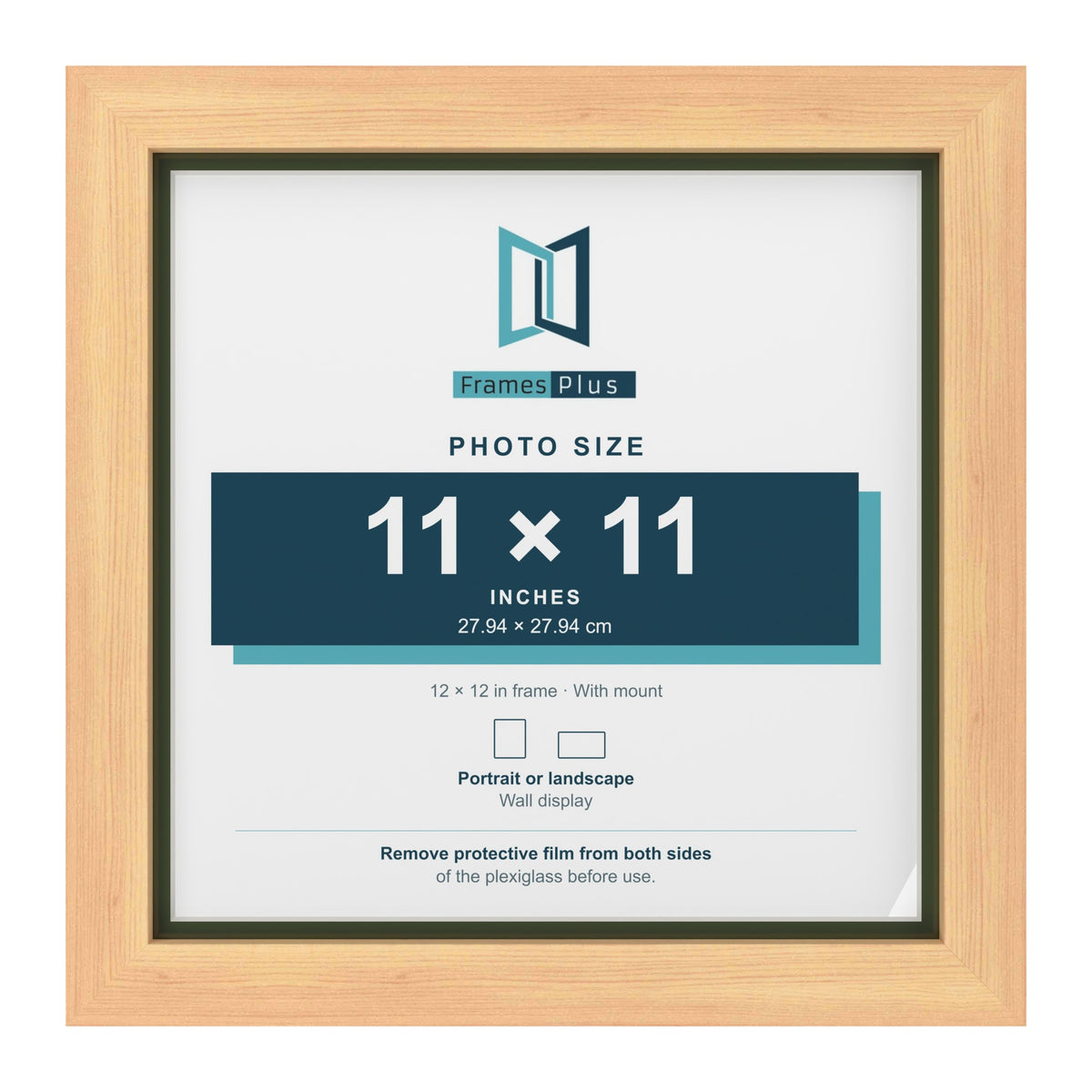 Pine 12 x 12 inch picture frame with a green mount for an 11 x 11 inch photo