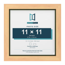 Pine 12 x 12 inch picture frame with a green mount for an 11 x 11 inch photo