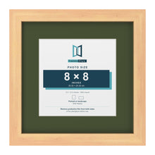 Pine 12 x 12 inch picture frame with a green mount for an 8 x 8 inch photo