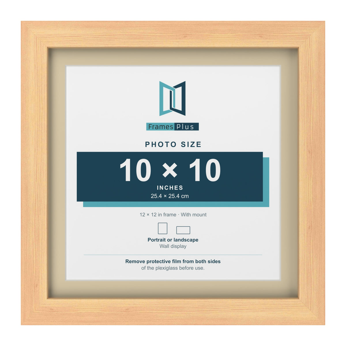 Pine 12 x 12 inch picture frame with an ivory mount for a 10 x 10 inch photo