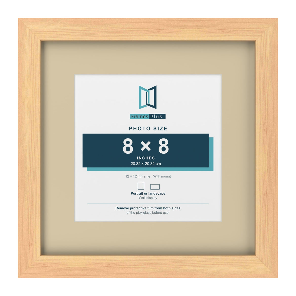 Pine 12 x 12 inch picture frame with an ivory mount for an 8 x 8 inch photo