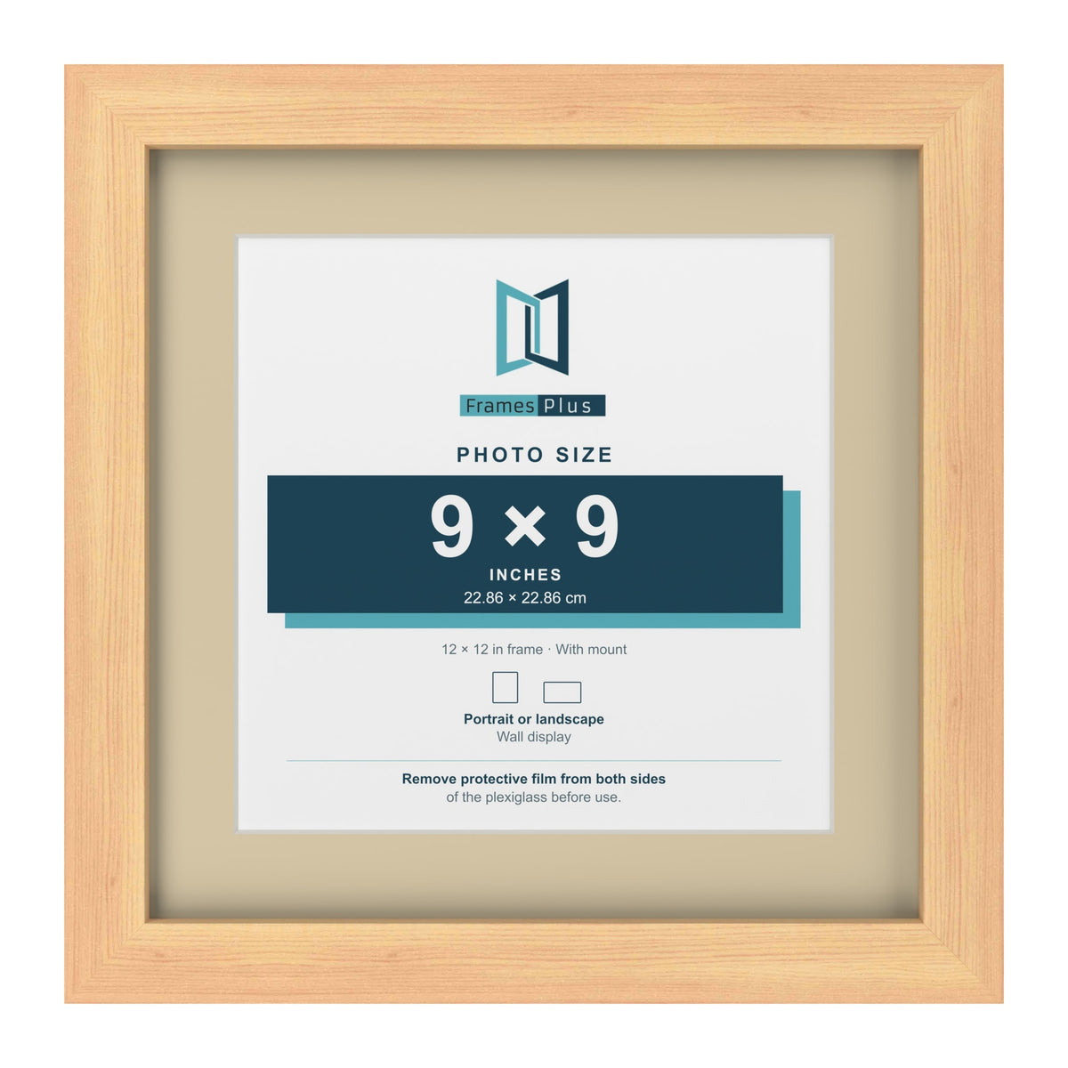 Pine 12 x 12 inch picture frame with an ivory mount for a 9 x 9 inch photo