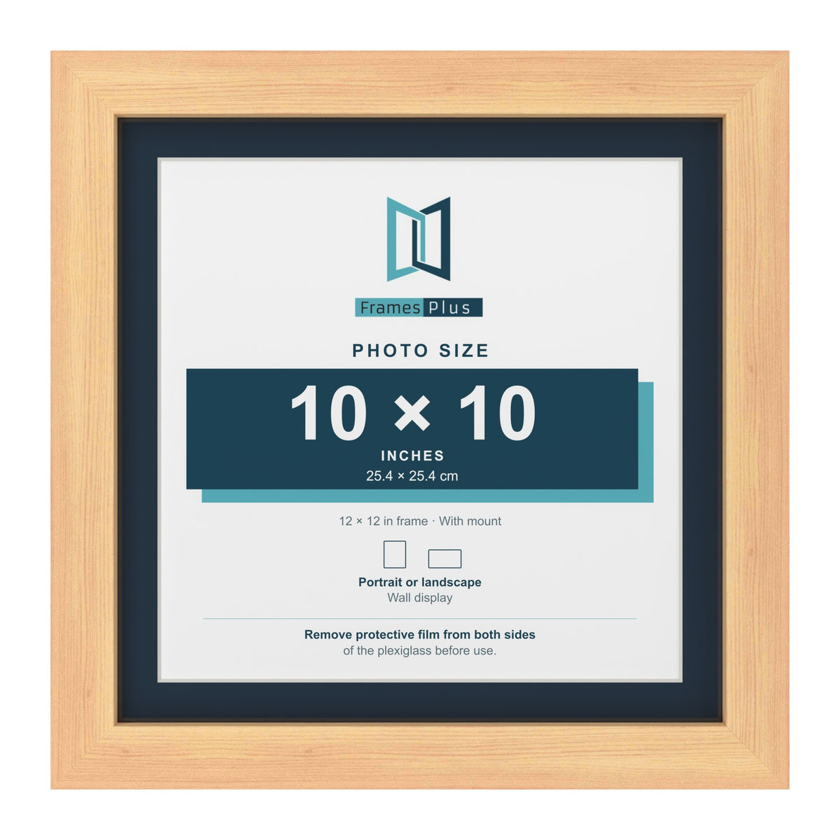 Pine 12 x 12 inch picture frame with a Pacific Blue mount for a 10 x 10 inch photo