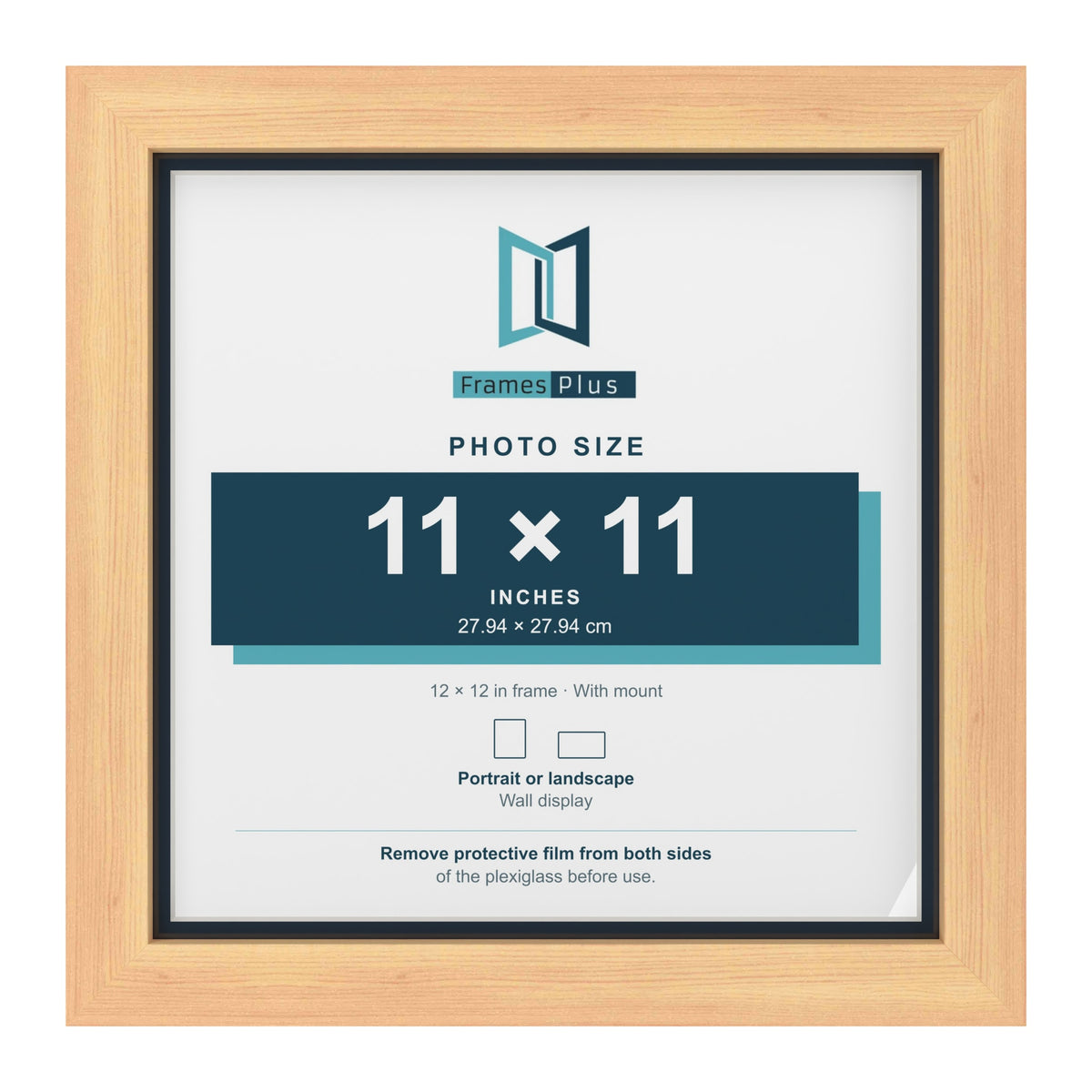 Pine 12 x 12 inch picture frame with a Pacific Blue mount for an 11 x 11 inch photo