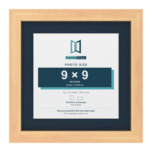 Pine 12 x 12 inch picture frame with a Pacific Blue mount for a 9 x 9 inch photo
