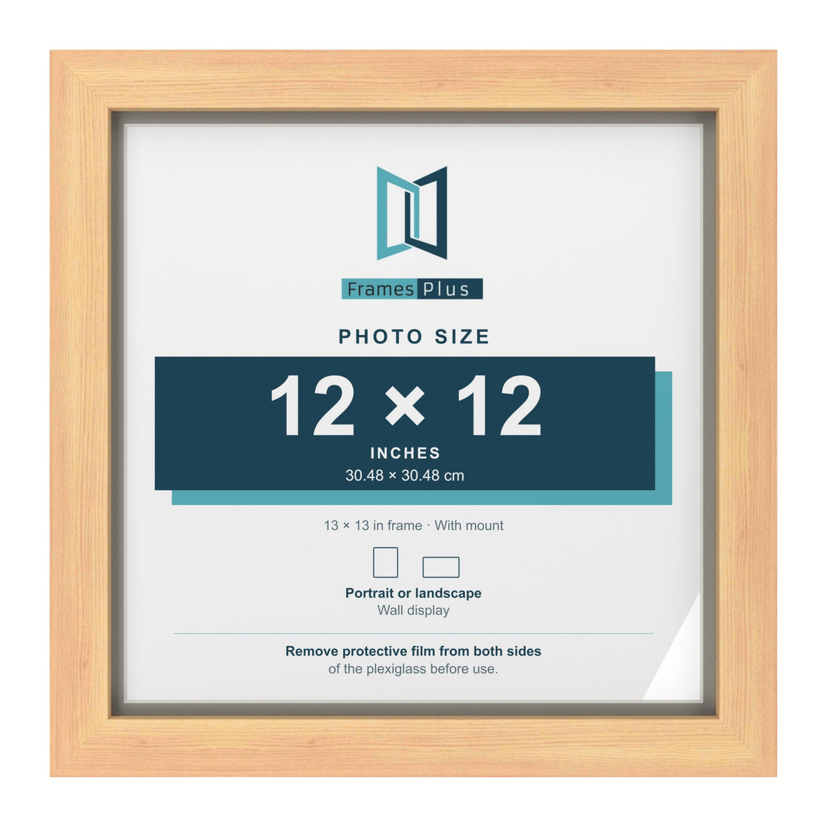 Pine 13 x 13 inch picture frame with a Dawn Grey mount for a 12 x 12 inch photo