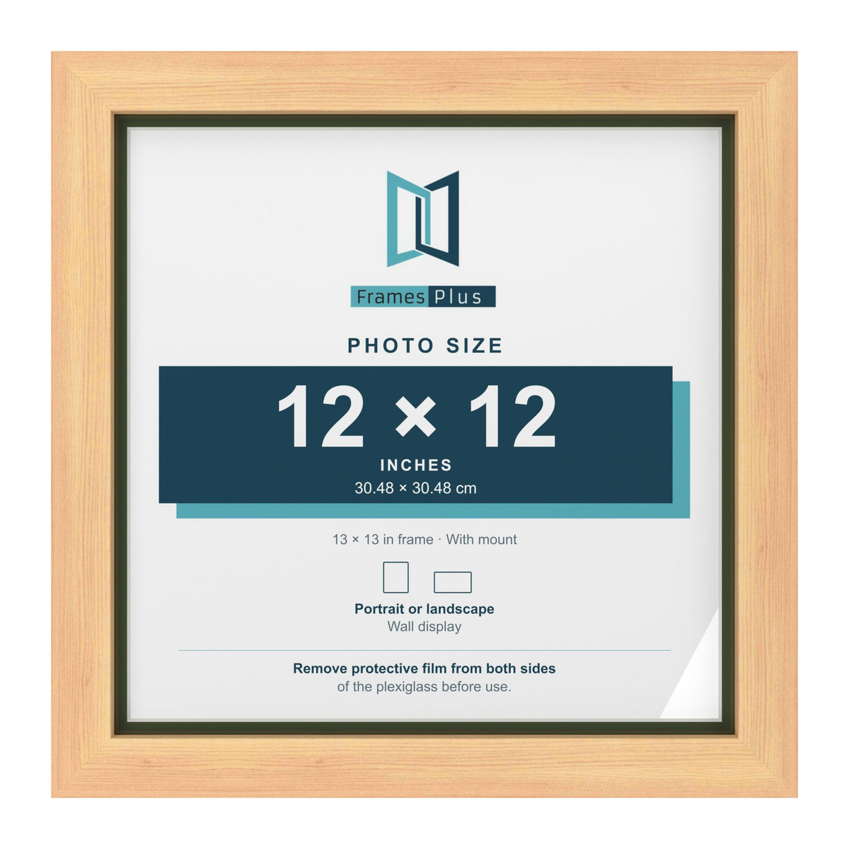 Pine 13 x 13 inch picture frame with a green mount for a 12 x 12 inch photo