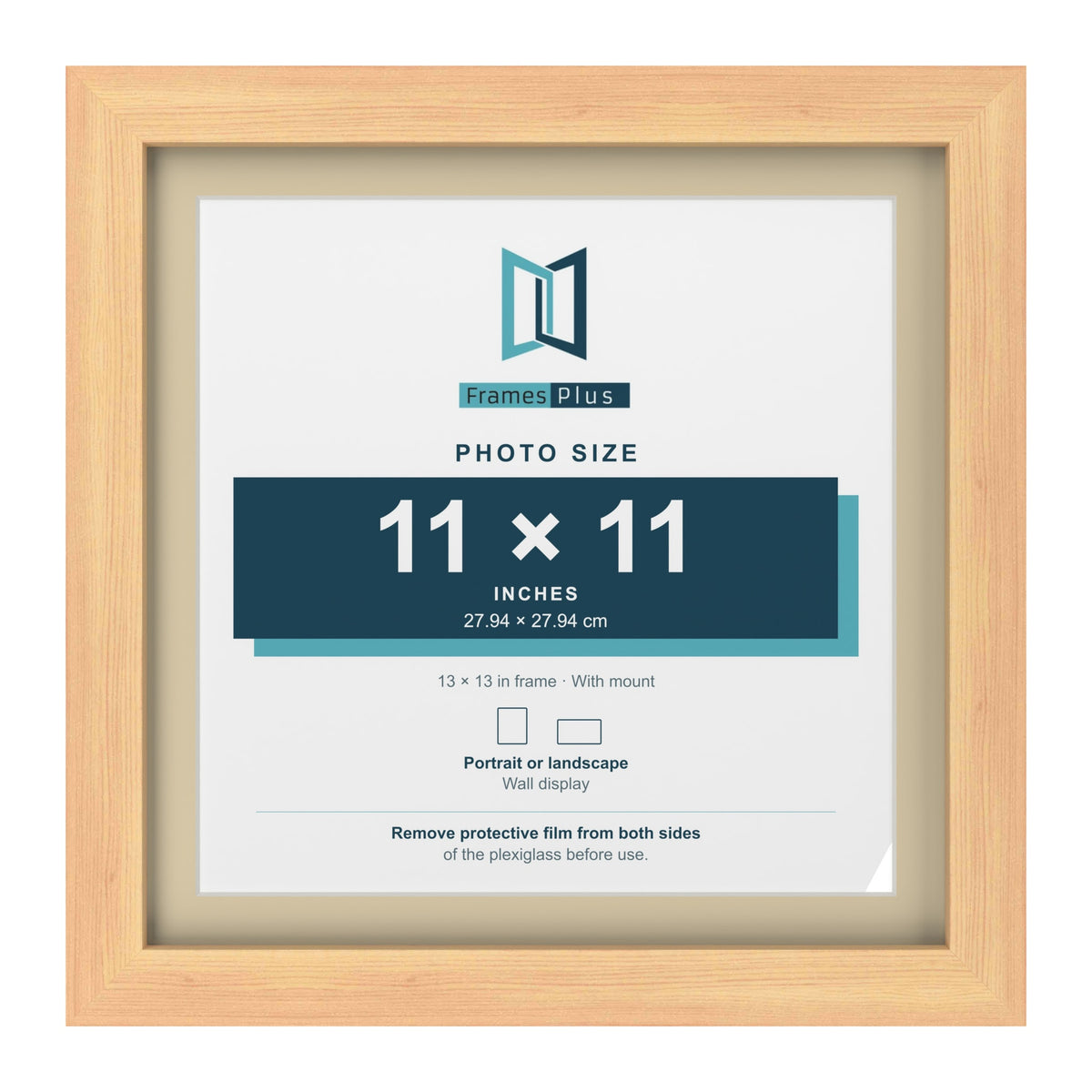 Pine 13 x 13 inch picture frame with an ivory mount for an 11 x 11 inch photo